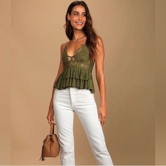 Free People Adella Cami Top In Olive Sparrow Size Medium NWT - Picture 4 of 11